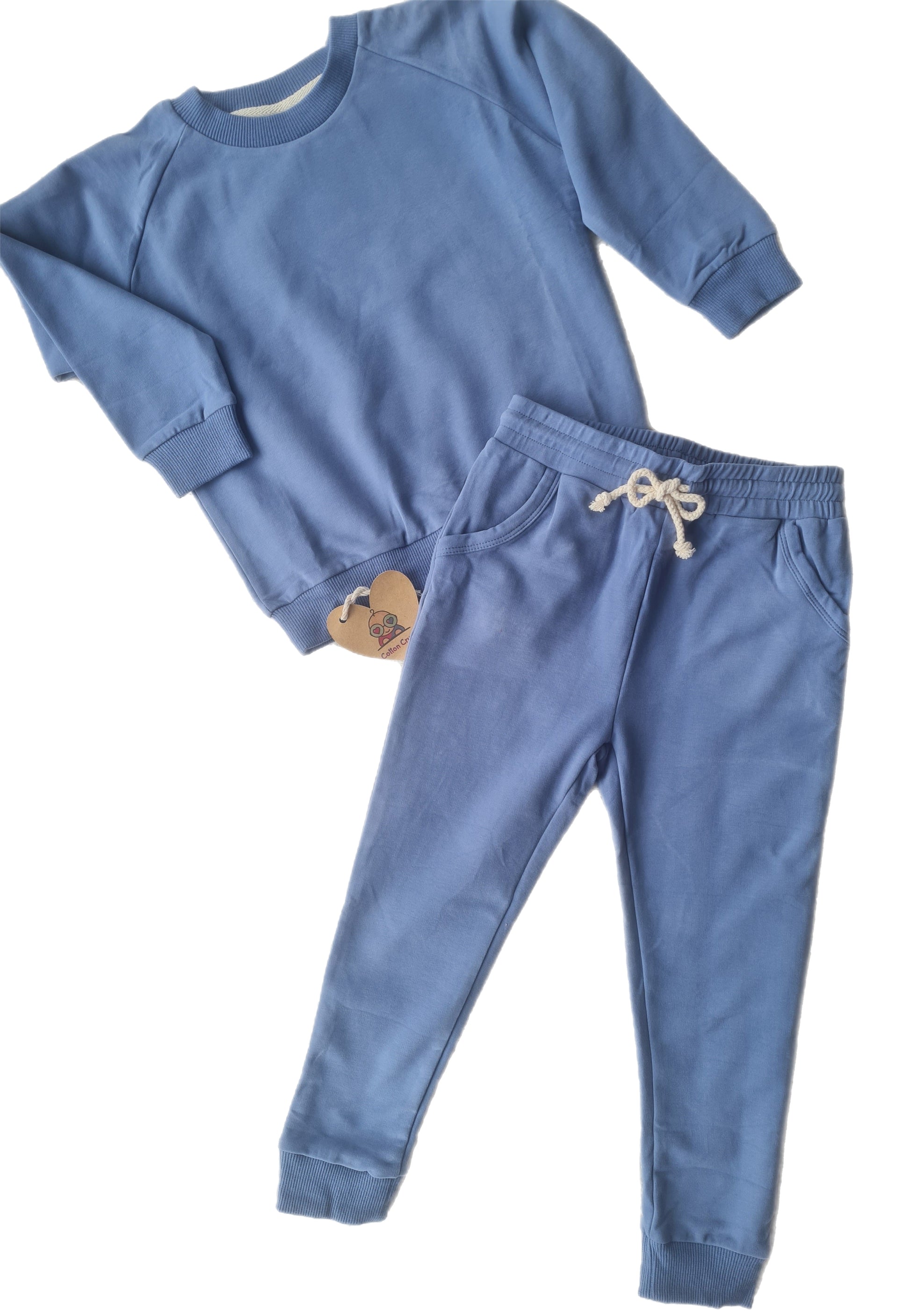 Blank Organic Cotton Tracksuit Set Blue