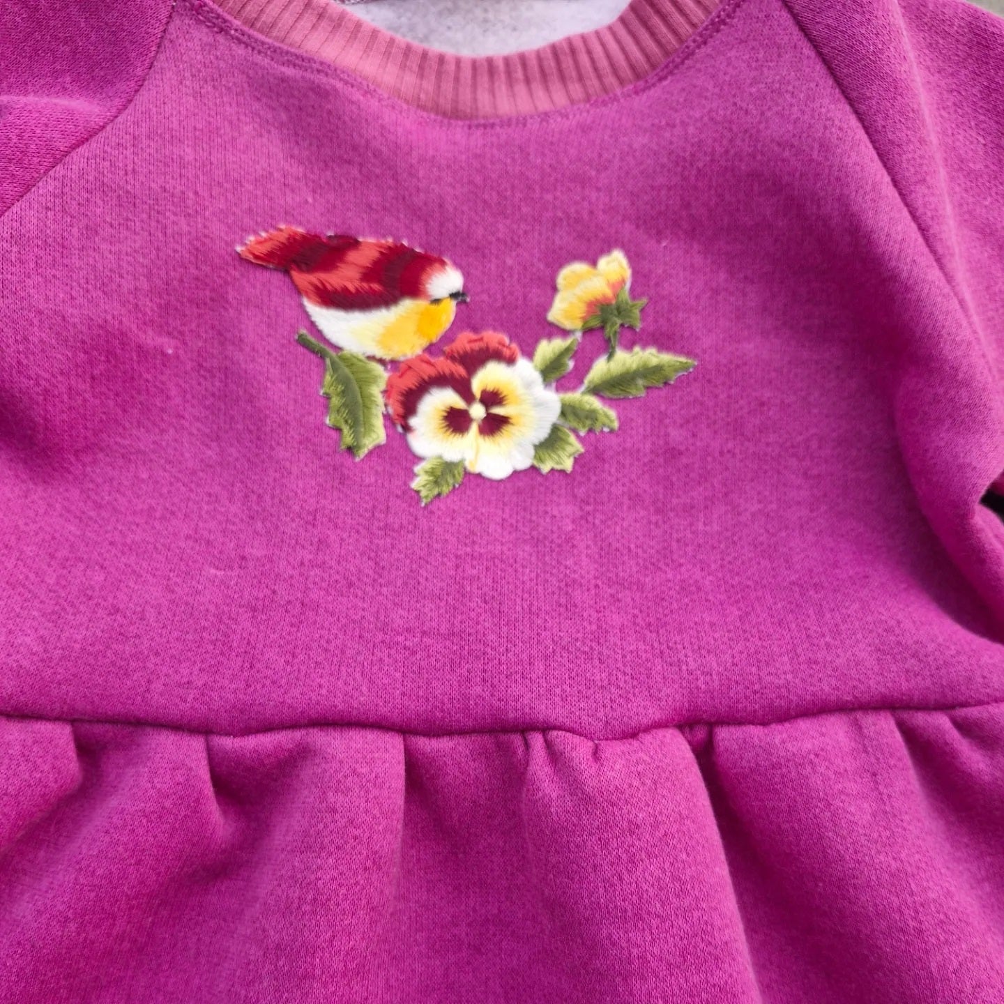 Purple Bird Motif Sweatshirt Dress