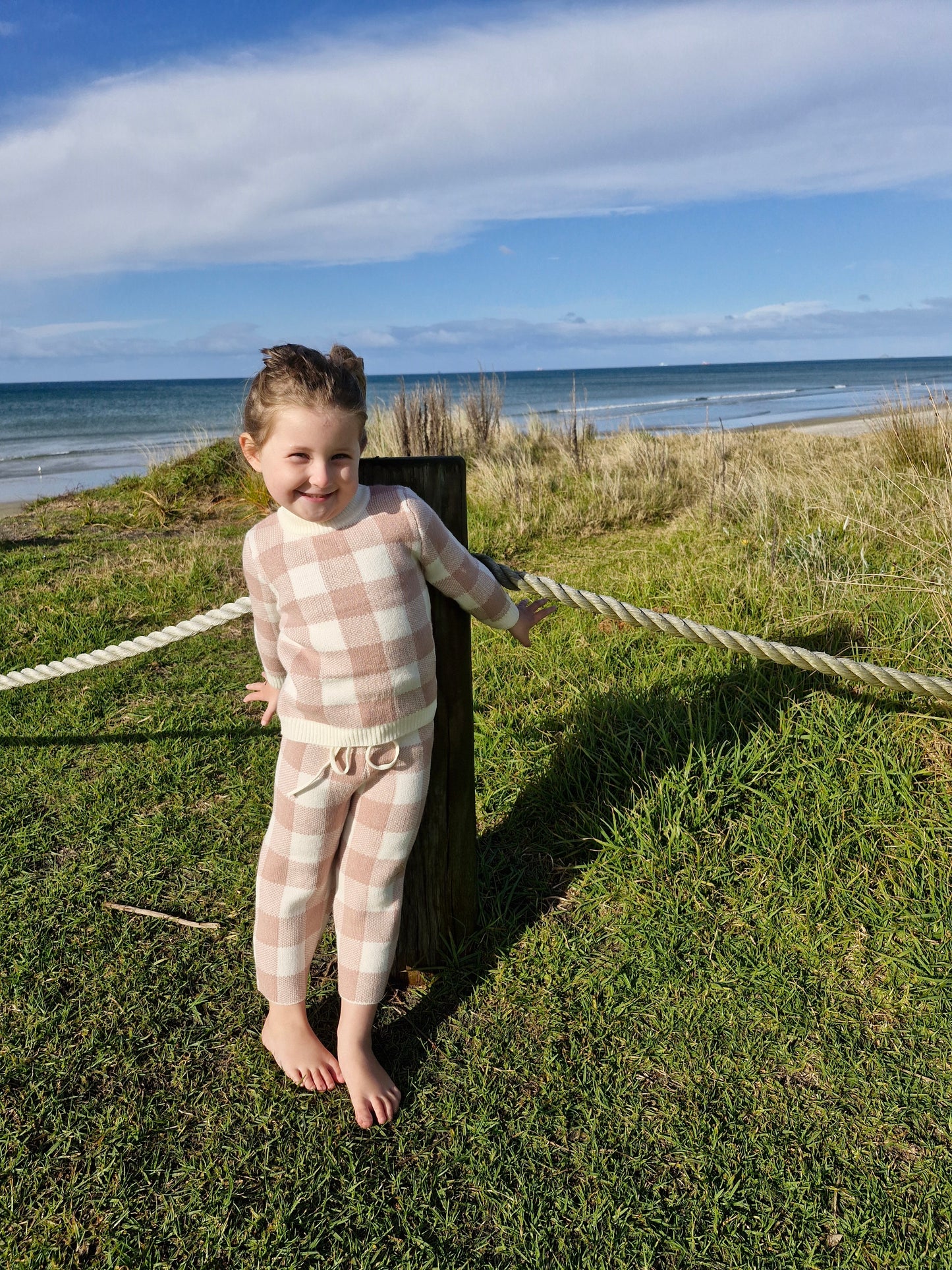 Checkered Knit Capri Pants and Sweatshirt Set