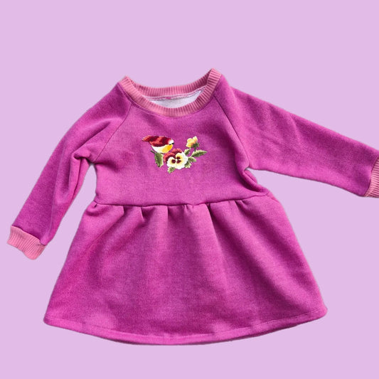 Purple Bird Motif Sweatshirt Dress